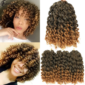 Jayfans 8 Inch Short Loose Wave Synthetic Hair Jamaican Bounce Wand Curl Crochet Hair Brown Ombre Curly Crochet Hair Extensions