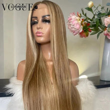 Load image into Gallery viewer, Highlight Brown Honey Blonde Brazilian Virgin Human Hair Closure Glueless Wigs Transparent HD Lace Front Women Wig Preplucked
