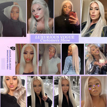 Load image into Gallery viewer, 13x4 Ash Blonde Straight Lace Front Wigs Preplucked Grey Colored Human Hair Wigs HD Transparent Lace Wig
