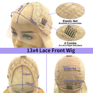 Ash Blonde Silky Straight Wigs Preplucked Brazilian Remy Human Hair 13x4 Transparent Lace Front Short Bob Wig Sandy Blonde Hair