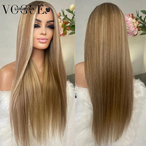 Highlight Brown Honey Blonde Brazilian Virgin Human Hair Closure Glueless Wigs Transparent HD Lace Front Women Wig Preplucked