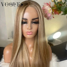 Load image into Gallery viewer, Highlight Brown Honey Blonde Brazilian Virgin Human Hair Closure Glueless Wigs Transparent HD Lace Front Women Wig Preplucked
