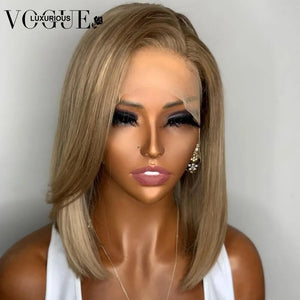 Ash Blonde Silky Straight Wigs Preplucked Brazilian Remy Human Hair 13x4 Transparent Lace Front Short Bob Wig Sandy Blonde Hair