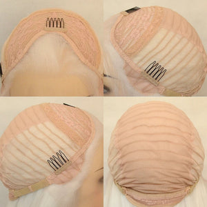 Voguequeen Platinum Blonde Synthetic Lace Front Wigs Silky Straight Heat Resistant Fiber Daily Wear For Women
