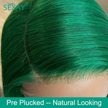 Load image into Gallery viewer, Sexay Green Bob Wig Lace Front Human Hair Wigs 250% Brazilian Solid Turquoise Colored 13x4 Glueless Lace Frontal Wig Pre Plucked
