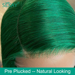 Sexay Green Bob Wig Lace Front Human Hair Wigs 250% Brazilian Solid Turquoise Colored 13x4 Glueless Lace Frontal Wig Pre Plucked