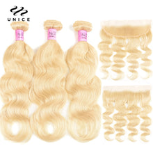 Load image into Gallery viewer, Unice Hair 613 Blonde Bundles With Frontal Brazilian Body Wave With Frontal Remy Human Hair Lace Frontal Closure With Bundle
