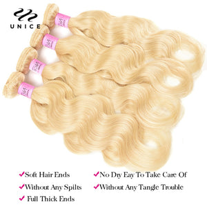 Unice Hair 613 Blonde Bundles With Frontal Brazilian Body Wave With Frontal Remy Human Hair Lace Frontal Closure With Bundle