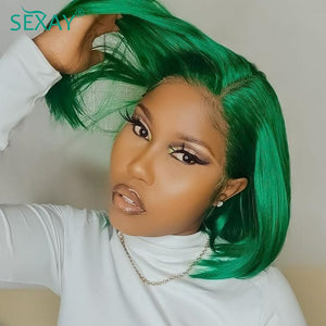 Sexay Green Bob Wig Lace Front Human Hair Wigs 250% Brazilian Solid Turquoise Colored 13x4 Glueless Lace Frontal Wig Pre Plucked