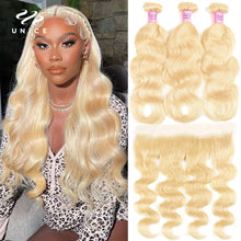 Load image into Gallery viewer, Unice Hair 613 Blonde Bundles With Frontal Brazilian Body Wave With Frontal Remy Human Hair Lace Frontal Closure With Bundle
