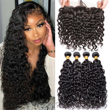 Load image into Gallery viewer, Peruvian Water Wave Bundles With Frontal Natural Wave Hair Extension Isee 100% Virgin Human Hair Bundels With Closure Frontal
