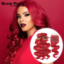 Load image into Gallery viewer, Black Pearl Red Bundles With Closure Malaysian Body Wave Remy Human Hair Weave Red Bundles With Closure
