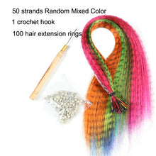 Load image into Gallery viewer, Feather Hair Extension 10Pieces Fake Hair I Tip Rainbow Synthetic Hair 16inch Hairpiece Feather for Hair Extension
