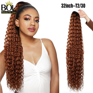 BOL 32Inch Long Kinky Curly Ponytail Hair Extensions Human Hair Feeling Synthetic Drawstring Ponytail Soft and Natural for Women