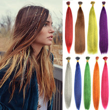 Load image into Gallery viewer, Feather Hair Extension 10Pieces Fake Hair I Tip Rainbow Synthetic Hair 16inch Hairpiece Feather for Hair Extension
