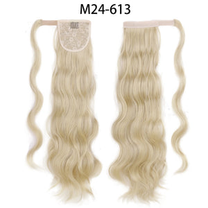 XINRAN Synthetic Long Hollywood Wave Ponytail Extension Wrap Around Ponytail Clip in Hair Extensions for Women Black Blonde Red