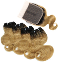 Load image into Gallery viewer, BHF Body Wave Bundles With Closure 100% Natural Remy Brazilian 50g Blonde Ombre Human Hair 4 Bundles With Closure
