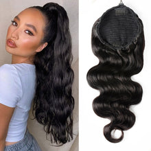 Load image into Gallery viewer, Body Wave Drawstring Ponytail Human Hair Extensions Brazilian Remy Hair Clip Ins For Women Aliballad Ponytail 150g 2 Combs
