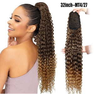 BOL 32Inch Long Kinky Curly Ponytail Hair Extensions Human Hair Feeling Synthetic Drawstring Ponytail Soft and Natural for Women