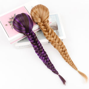 Sissi&#39;s Synthetic Hair Drawstring Rope Braids Ponytails Chignon Fishtail Ponytail Extension Purple Green Color Hairpiece