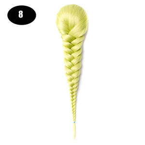 Sissi&#39;s Synthetic Hair Drawstring Rope Braids Ponytails Chignon Fishtail Ponytail Extension Purple Green Color Hairpiece