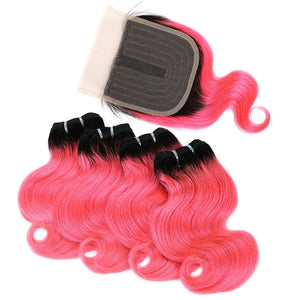 BHF Body Wave Bundles With Closure 100% Natural Remy Brazilian 50g Blonde Ombre Human Hair 4 Bundles With Closure