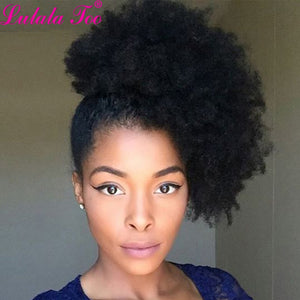 10inch Afro Puff Hair Bun Drawstring Ponytail Wigs Kinky Curly Human Hair Clip In Extensions Yepei Remy Hair