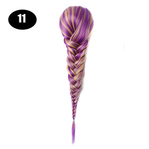 Sissi&#39;s Synthetic Hair Drawstring Rope Braids Ponytails Chignon Fishtail Ponytail Extension Purple Green Color Hairpiece