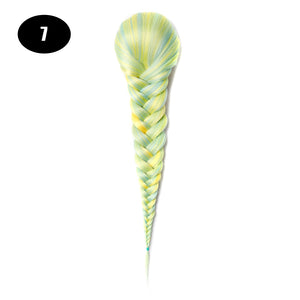 Sissi&#39;s Synthetic Hair Drawstring Rope Braids Ponytails Chignon Fishtail Ponytail Extension Purple Green Color Hairpiece