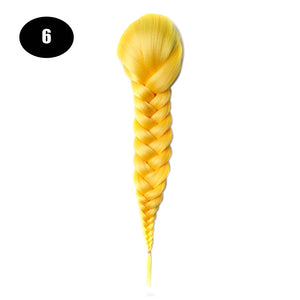 Sissi&#39;s Synthetic Hair Drawstring Rope Braids Ponytails Chignon Fishtail Ponytail Extension Purple Green Color Hairpiece