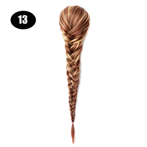 Sissi&#39;s Synthetic Hair Drawstring Rope Braids Ponytails Chignon Fishtail Ponytail Extension Purple Green Color Hairpiece