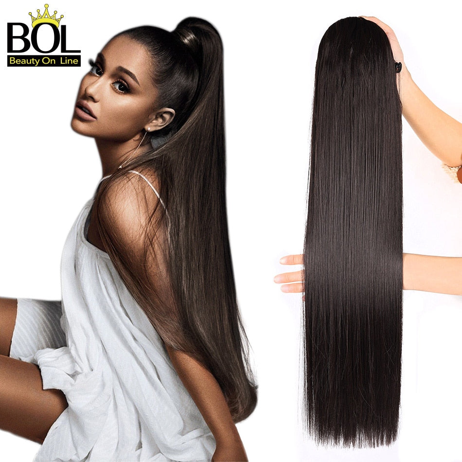 BOL 32Inch Long Kinky Curly Ponytail Hair Extensions Human Hair Feeling Synthetic Drawstring Ponytail Soft and Natural for Women