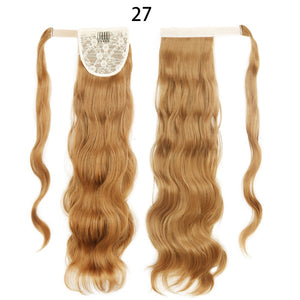 XINRAN Synthetic Long Hollywood Wave Ponytail Extension Wrap Around Ponytail Clip in Hair Extensions for Women Black Blonde Red