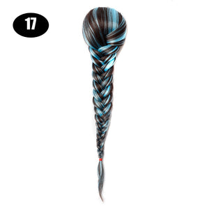 Sissi&#39;s Synthetic Hair Drawstring Rope Braids Ponytails Chignon Fishtail Ponytail Extension Purple Green Color Hairpiece