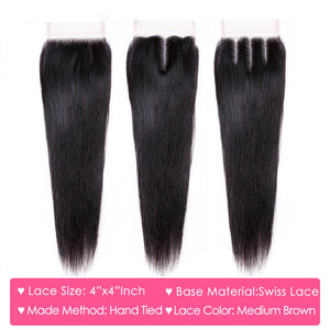 Aircabin Straight Bundles With Closure Remy Brazilian Human Hair Weave Bundles With Closure 3 4 Bundles With Lace Closure