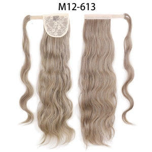XINRAN Synthetic Long Hollywood Wave Ponytail Extension Wrap Around Ponytail Clip in Hair Extensions for Women Black Blonde Red