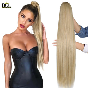 BOL 32Inch Long Kinky Curly Ponytail Hair Extensions Human Hair Feeling Synthetic Drawstring Ponytail Soft and Natural for Women