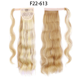 XINRAN Synthetic Long Hollywood Wave Ponytail Extension Wrap Around Ponytail Clip in Hair Extensions for Women Black Blonde Red