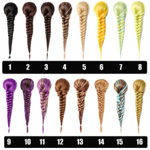 Load image into Gallery viewer, Sissi&#39;s Synthetic Hair Drawstring Rope Braids Ponytails Chignon Fishtail Ponytail Extension Purple Green Color Hairpiece
