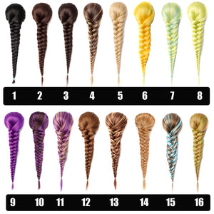 Sissi&#39;s Synthetic Hair Drawstring Rope Braids Ponytails Chignon Fishtail Ponytail Extension Purple Green Color Hairpiece