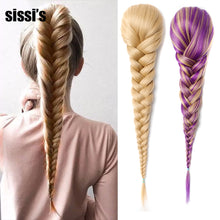 Load image into Gallery viewer, Sissi&#39;s Synthetic Hair Drawstring Rope Braids Ponytails Chignon Fishtail Ponytail Extension Purple Green Color Hairpiece
