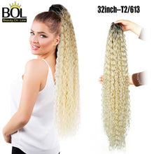 Load image into Gallery viewer, BOL 32Inch Long Kinky Curly Ponytail Hair Extensions Human Hair Feeling Synthetic Drawstring Ponytail Soft and Natural for Women
