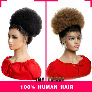 10inch Afro Puff Hair Bun Drawstring Ponytail Wigs Kinky Curly Human Hair Clip In Extensions Yepei Remy Hair