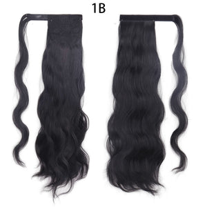 XINRAN Synthetic Long Hollywood Wave Ponytail Extension Wrap Around Ponytail Clip in Hair Extensions for Women Black Blonde Red