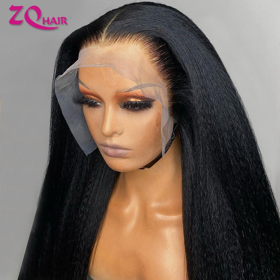HD Transparent 13X4 Yaki Kinky Straight Lace Front Wig For Women Human Hair Wigs Pre Plucked Lace Ftrontal Wig Natural Hairline