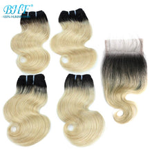 Load image into Gallery viewer, BHF Body Wave Bundles With Closure 100% Natural Remy Brazilian 50g Blonde Ombre Human Hair 4 Bundles With Closure
