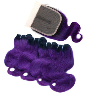 BHF Body Wave Bundles With Closure 100% Natural Remy Brazilian 50g Blonde Ombre Human Hair 4 Bundles With Closure