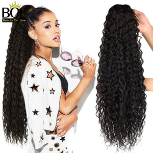 BOL Curly Ponytail Extension Human Hair Feeling Natural Hairpiece 24-32Inch Soft Long Drawstring Hair PonyTail Clip On for Women