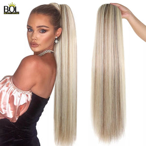BOL 32Inch Long Kinky Curly Ponytail Hair Extensions Human Hair Feeling Synthetic Drawstring Ponytail Soft and Natural for Women
