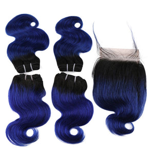 BHF Body Wave Bundles With Closure 100% Natural Remy Brazilian 50g Blonde Ombre Human Hair 4 Bundles With Closure